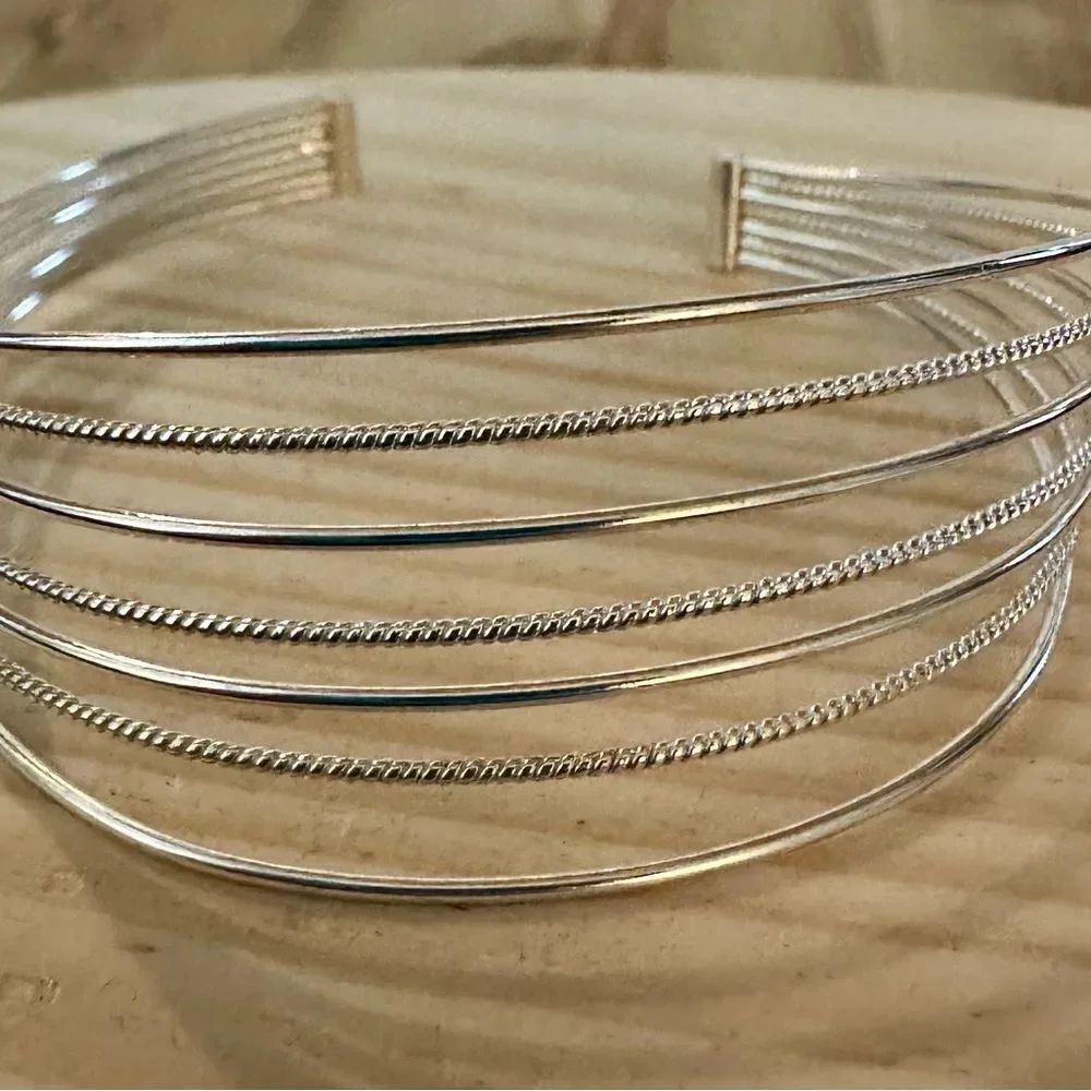 Silver Stacked Minimalist Bangles Set - Picture 2 of 4